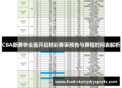 CBA新赛季全面开启精彩赛事预告与赛程时间表解析